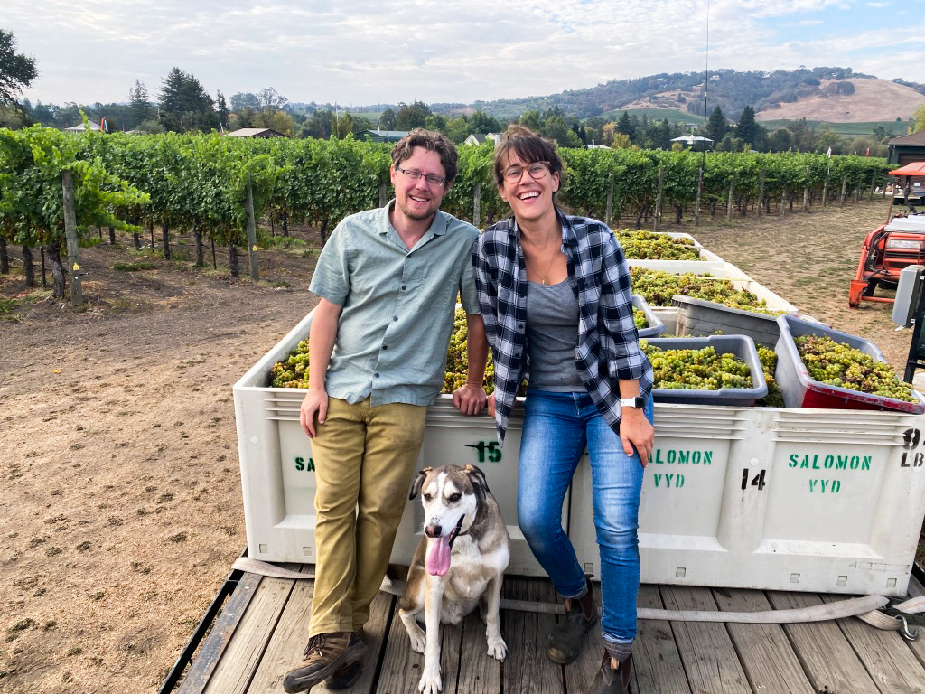 Robert, Laura, and Eli Schermeister in the Salomon Vineyard in Sonoma Valley, California